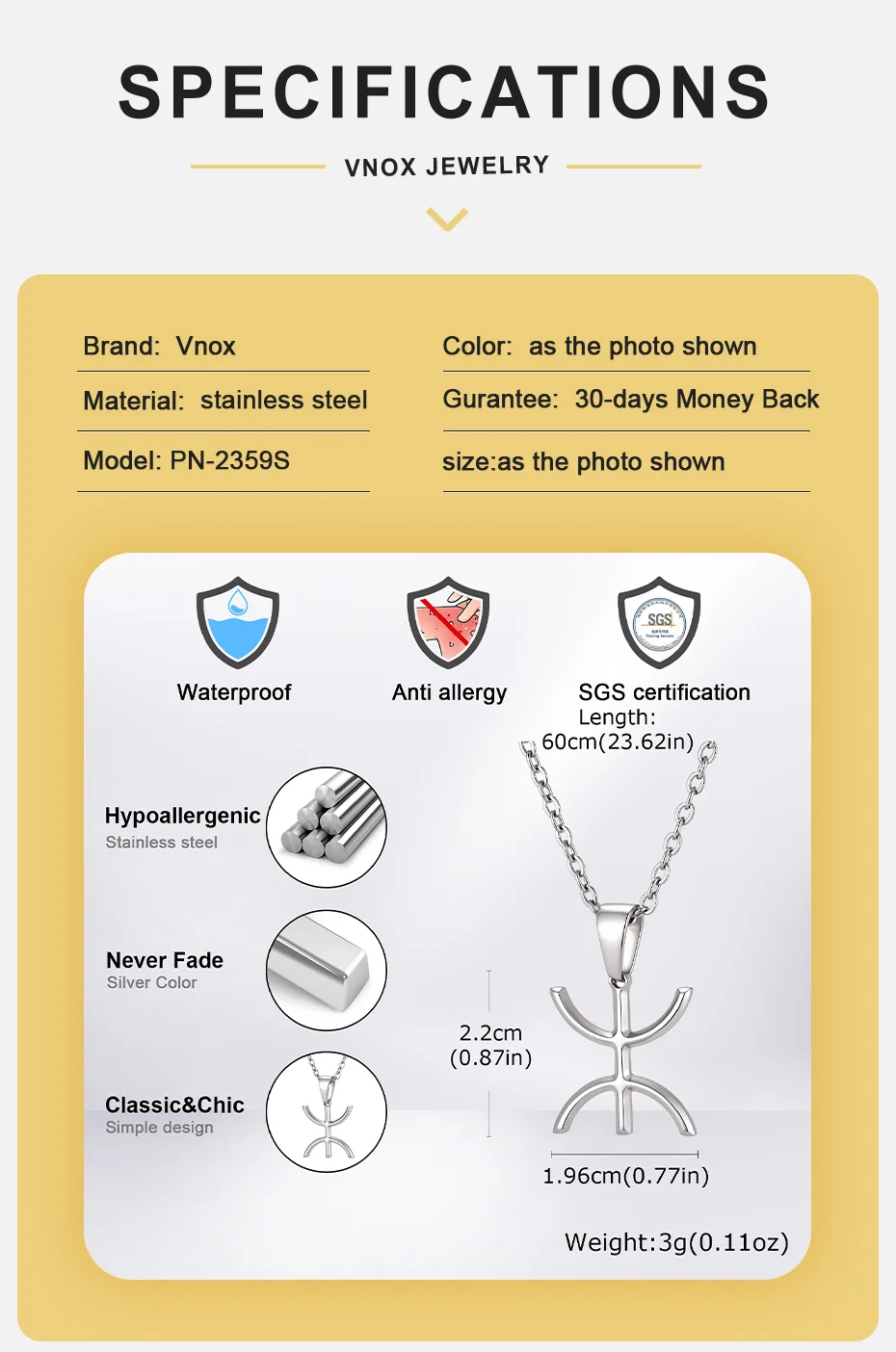 Vnox Amazigh Berber Symbol Armband-Halsketten-Set aus Edelstahl in Silberfarbe, Afrikanischer Tuareg Tifinagh Schmuck für Männer und Frauen als Geschenk – Detail 4