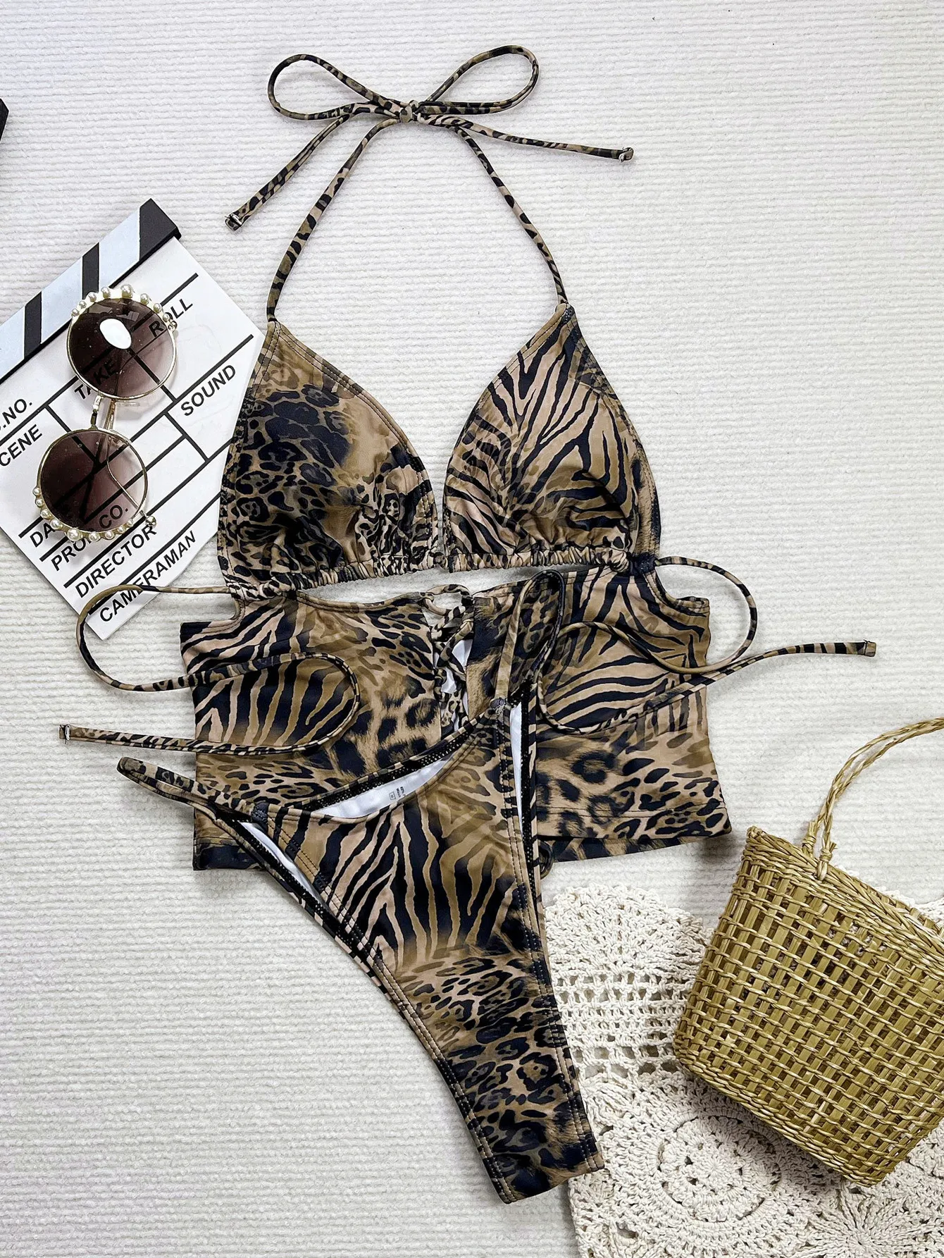 Seksowny wzór w cętki bandaż bikini zestawy dwuczęściowy krótki kamizelka stringi stroje kąpielowe kostiumy kąpielowe strój kąpielowy stroje kąpielowe biquini tankini