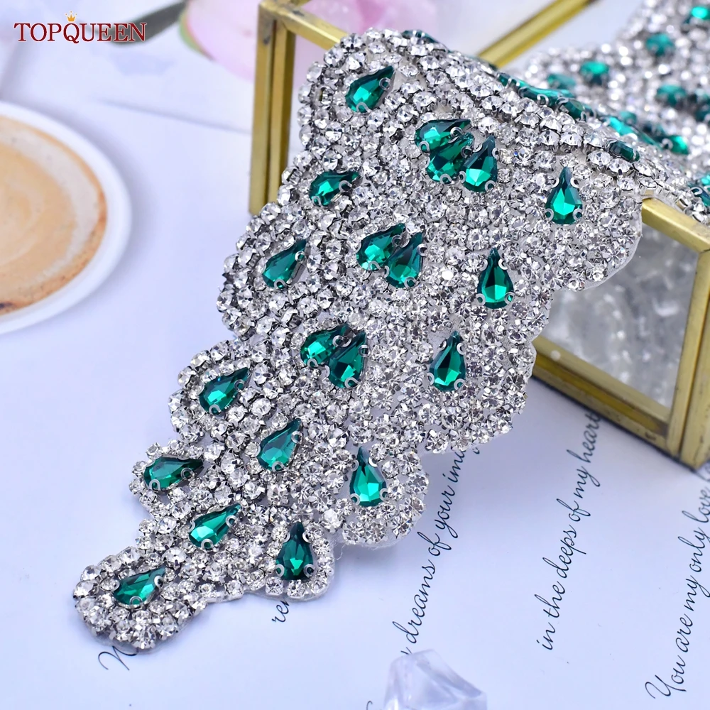 TOPQUEEN S88 Bridal Belt Green Rhinestones Diamond Women Decorative Wedding Party Evening Dress Gown Accessories Female Sparkly