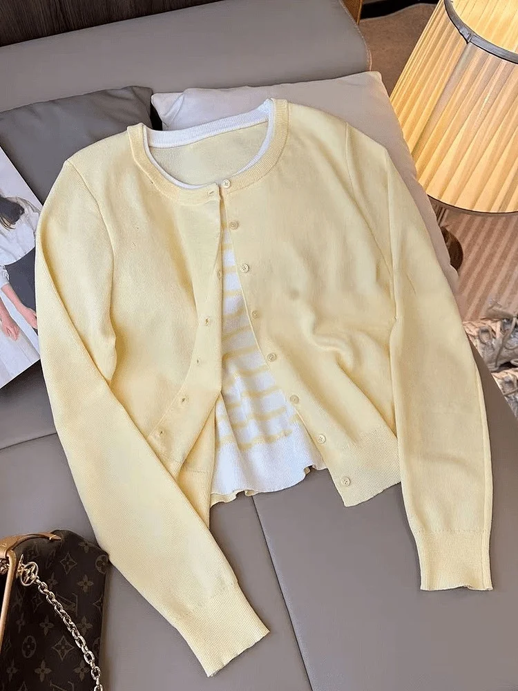 

Spring 2025 Women's Soft ort Knitted Open Cardigan round Ne Single Button Korean Sle Loose Fit Long Sve Outerwear