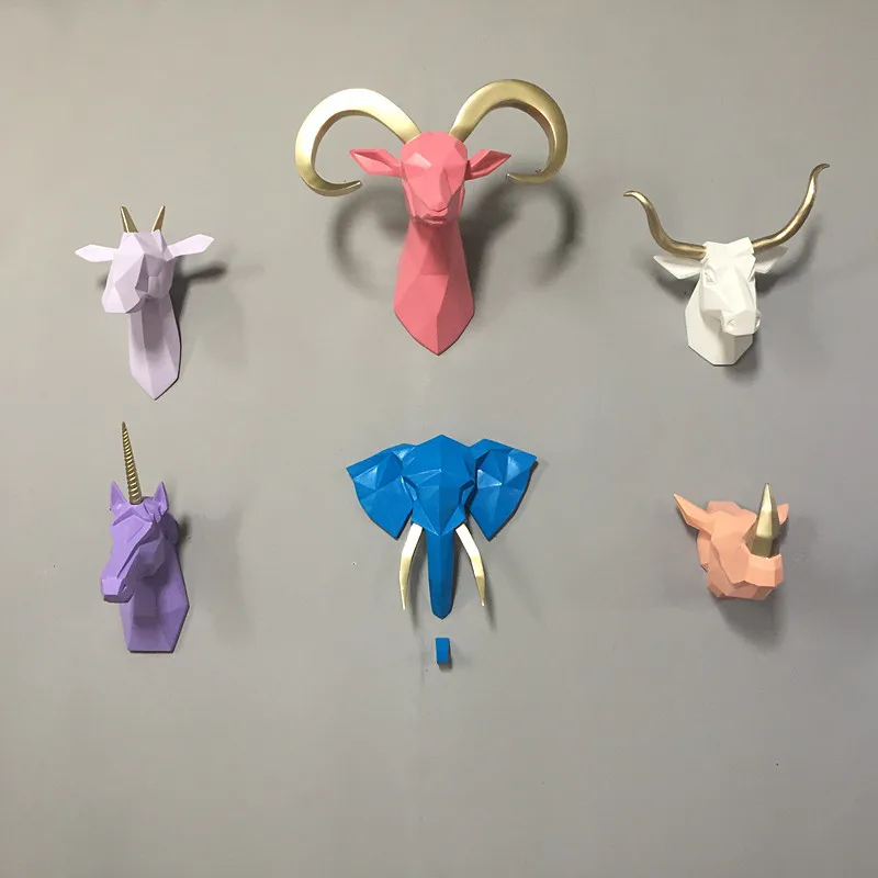 Modern home living room entrance wall decoration ornament rhino elephant one-horned horse deer head wall decoration