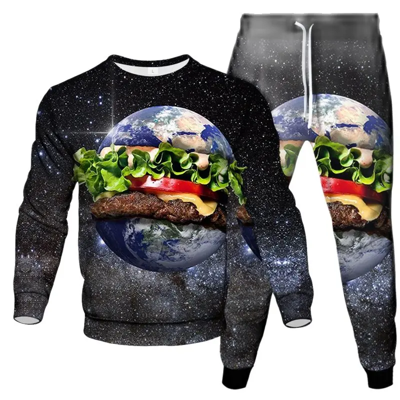 Food Planet Hamburger Fruit Komkommer 3d Print Kleding Pak Mannen Mode Sweatshirt Joggingbroek 2 Delige Sets Oversized Trainingspak