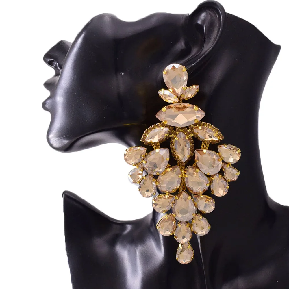 4.6 Stunning Rhinestones Huge Earrings for Women Multi Color Wedding Jewelry Drag Queen Pendant Jewelry for Beauty Pageant