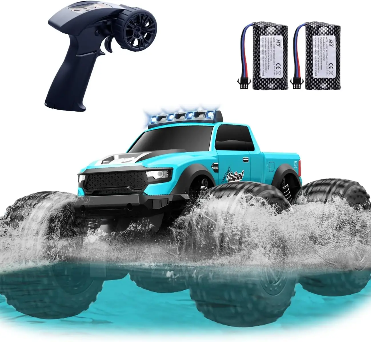 4x4 RC Truck Off Road Waterproof - 2.4GHz Amphibious Remote Control Monster Truck with Dual Motors and 2 Rechargeable Batteries, All Terrain RC Cars Toys for Boys Ages 8-12, Birthday Gift