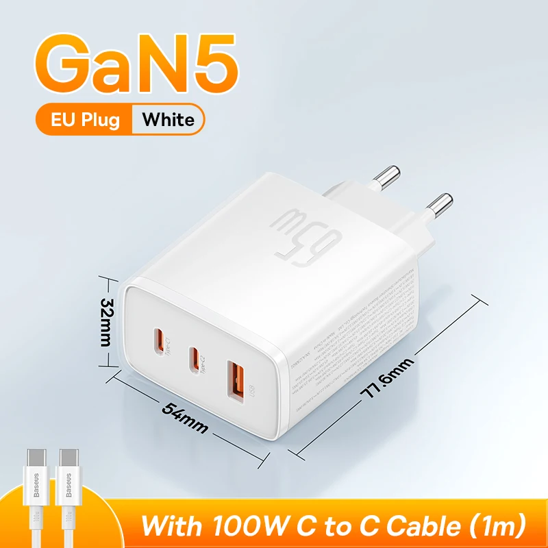 Baseus 65W GaN Ladegerät PD Ladung Typ C USB Ladegerät Unterstützung QC Tragbare Schnelle Ladegerät Für iPhone 17 16 15 14 13 12 Laptop Ladegerät