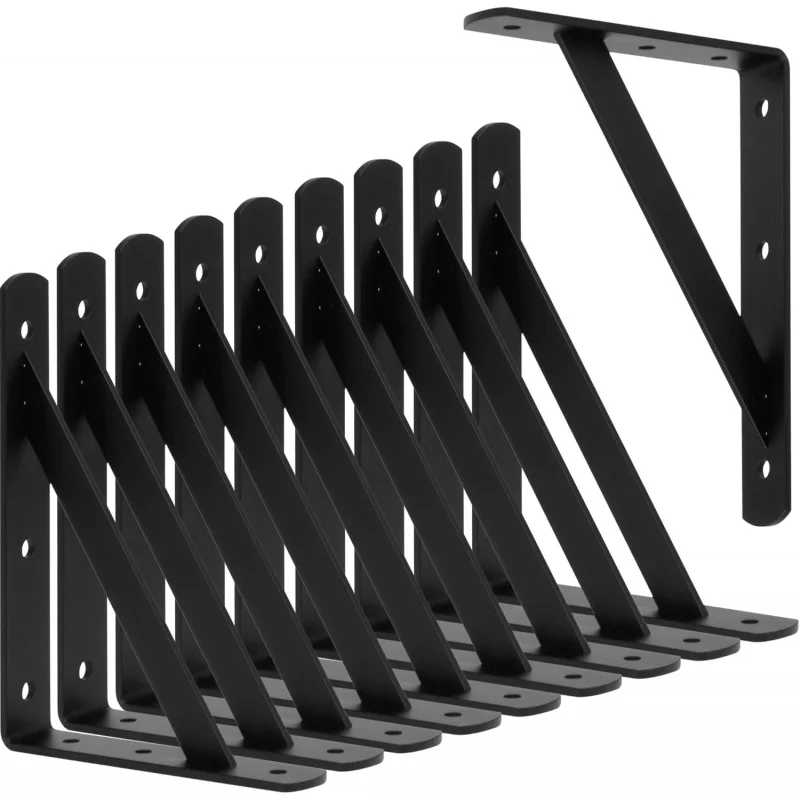 

10 L8" x H 6" Heavy Duty Shelf Brackets Black Thickness Metal Shelves Supports 90 Degree Wall Mount Angle L Bracket for Flo