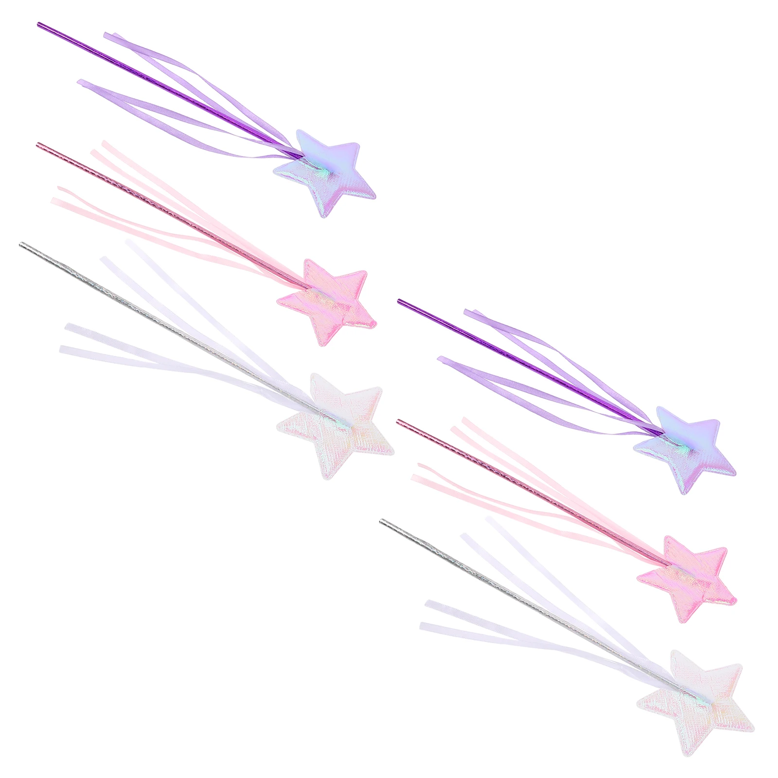 

6pcs Fairy Princess Wand Five-Pointed Star Design Soft Fabric Kids Party Performance Props Birthday Halloween Christmas Party