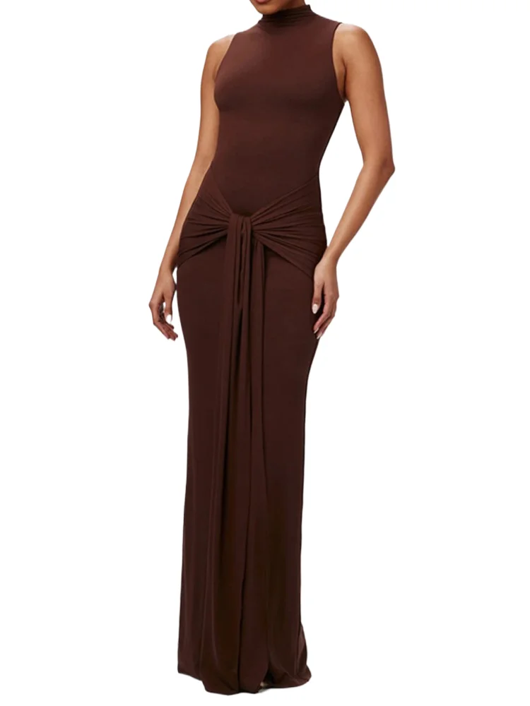 

Lady Sexy Dress Fashion Sleeveless O Neck Lace-up Package Dresses Vestidos Robe Femme Elegant Slim Party Women's Clothing