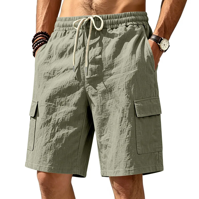 Amerikanische Multi-Pocket-Overalls für Herren, Outdoor-Sport und Freizeit, lockere, einfarbige Leinen-Overalls, Fünf-Punkt-Shorts – Detail 17