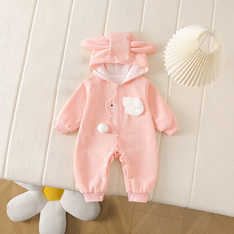 Stylish Newborn Bunny Romper Spring Autumn Hooded Long Sleeve Jumpsuit Cute 3D Ear Cartoon Baby Clothes