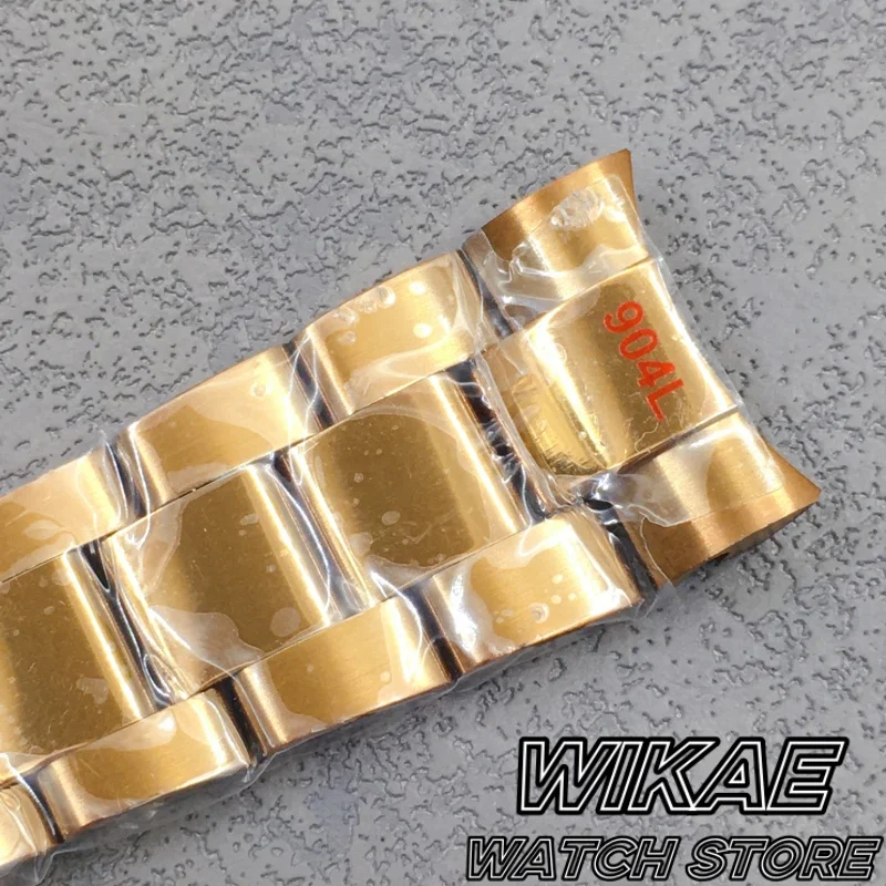 20mm Brass Brown Bronze Solid Stainless Steel Watch Band Polished Center Full Brushed Solid Metal Watch StrapAdjusted Slide Lock