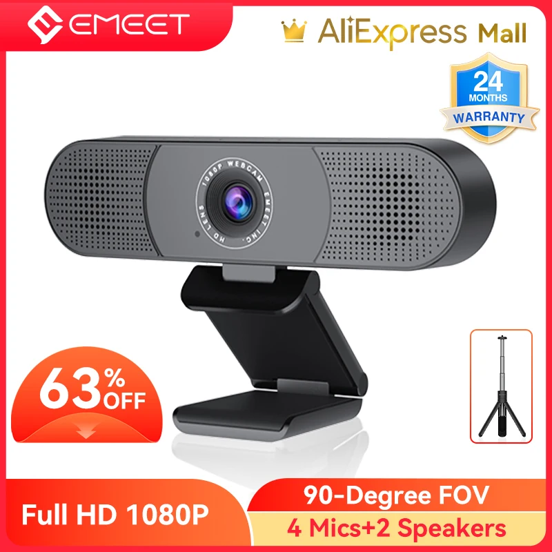 3-in-1 1080P HD Webcam USB Plug & Play Web Camera EMEET C980 Pro with 2 Speakers & 4 Microphones for Video Streaming Live