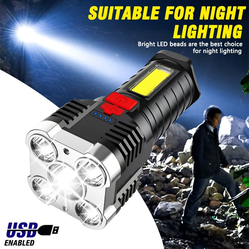 AliExpress saimili 5 LED Rechargeable Flashlights with 4 Modes Power Display Waterproof Side Light for Camping, Hiking, Cycling, Fishing, Emergency