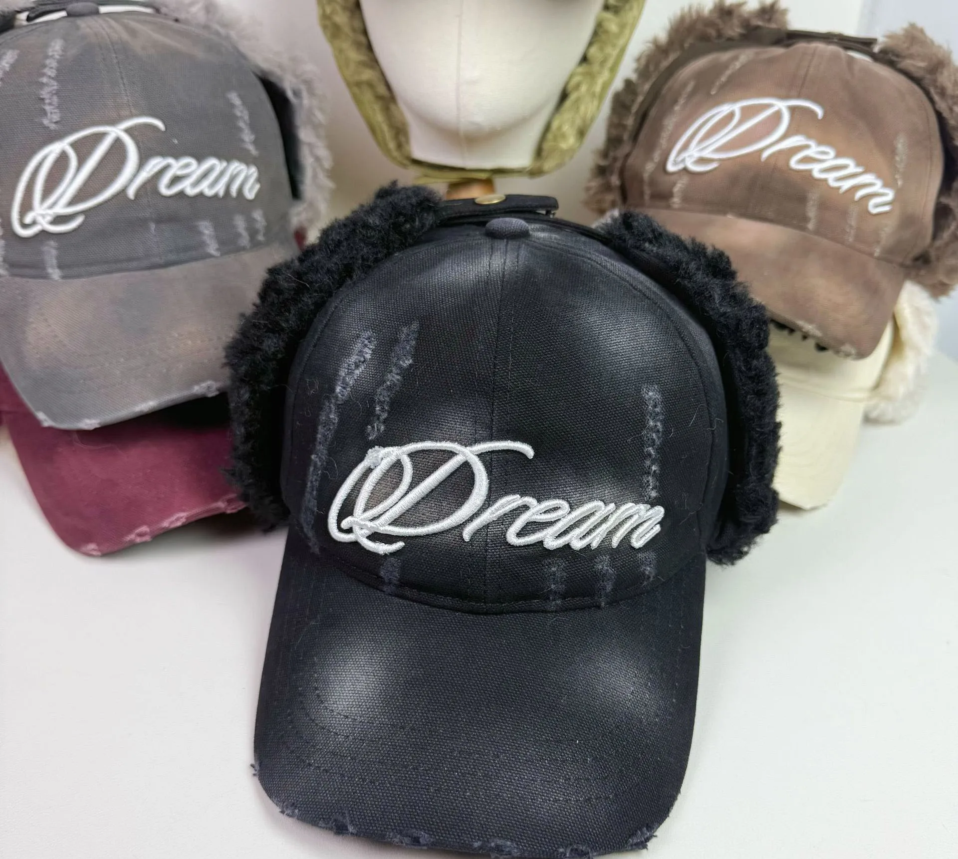 

New Men Women Broken Style Letter Embroidery Baseball Hats Sunshade Distress Warm Outdoor Bomber Caps Versatile Fashion Retro