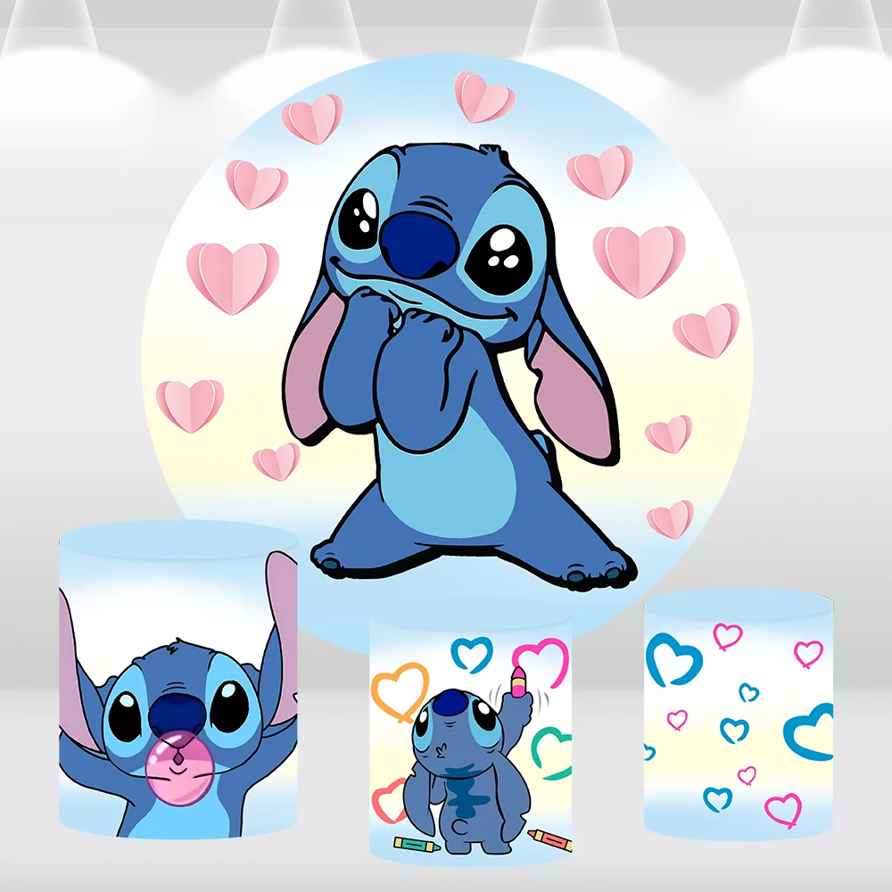 Lilo & Stitch Fondo redondo para fiesta de cumpleaños, decoración, pancarta circular, fondo para niña, niño, Baby Shower, soporte para pastel, cubierta de zócalo