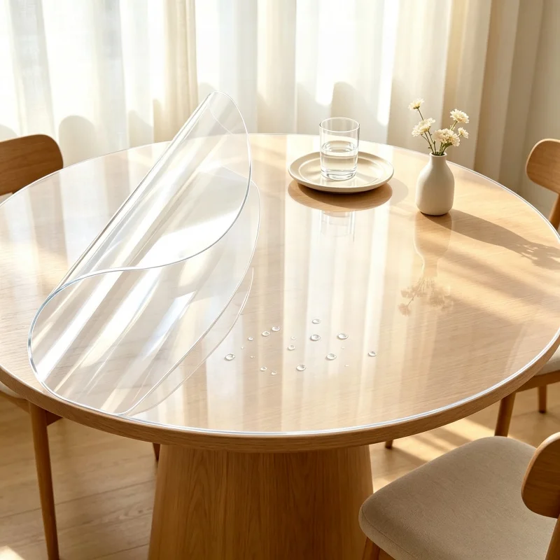 130cm Clear Frosted Round PVC Tablecloth 0.7mm Waterproof Oilproof Table Mat Protector Heat Resistant Cover for Dining Desk view 6