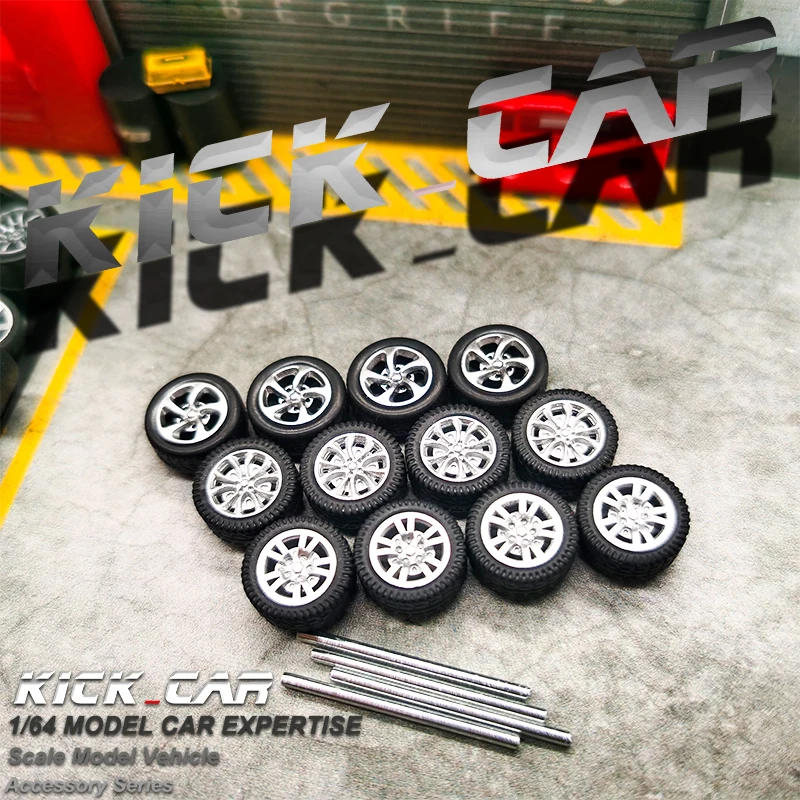 1:64  100 Sets Of Wheels For 100 Model Cars with Rubber Tire Basic  Modified Parts Racing Vehicle Toys Tomica MiniGT