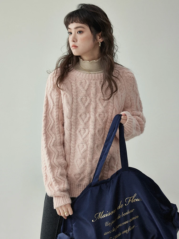 Thickened Loose Knitted Sweater Pure Color round Neck Twist Soft Warm Autumn Winter Commute Style Women's Fashion Inner Wear Top