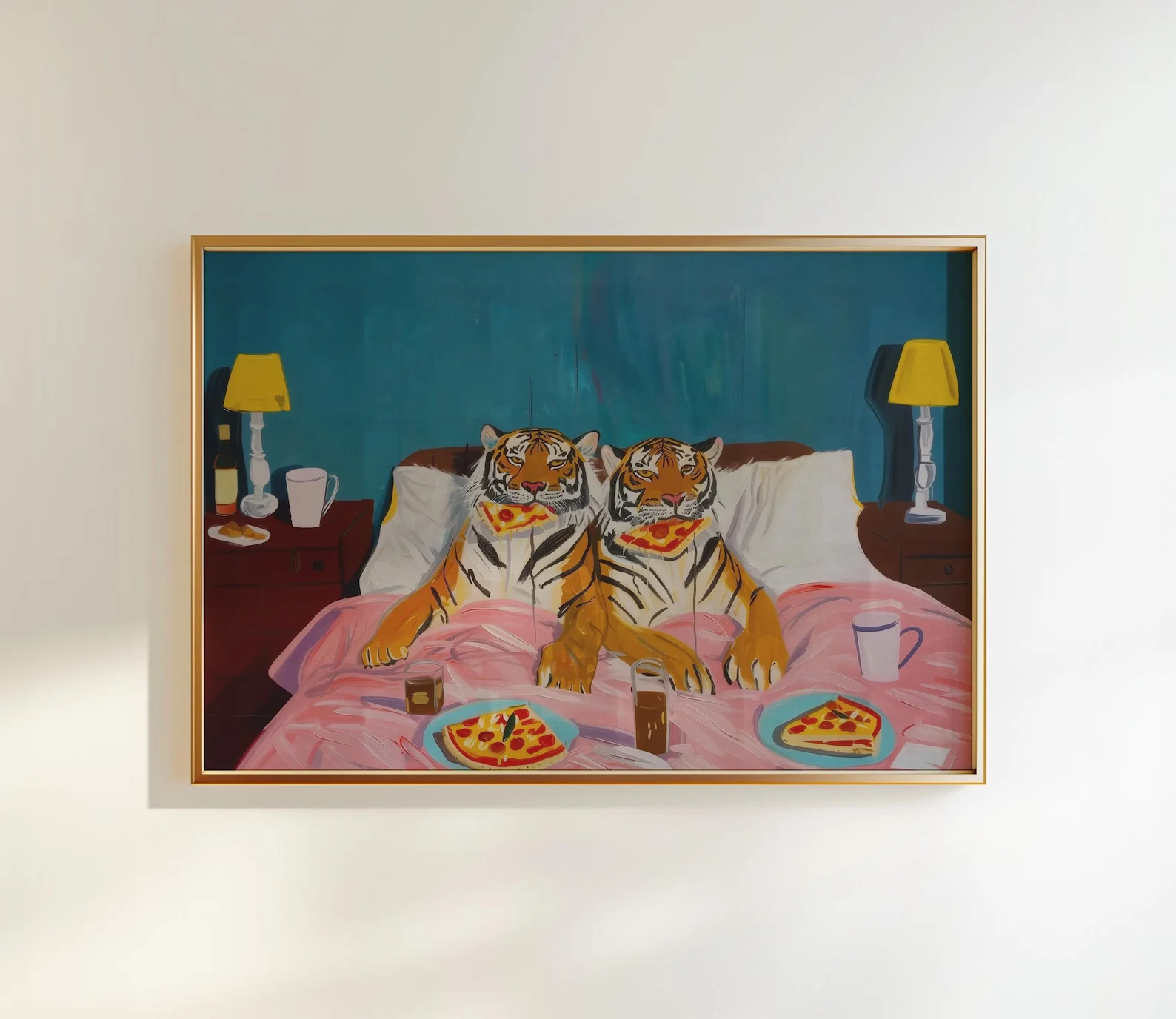 Arte de pared Tiger Pizza Impresión de arte de pared: decoración de dopamina Impresión creativa de arte de pared retro, impresión artística imprimible grande para la habitación del hogar