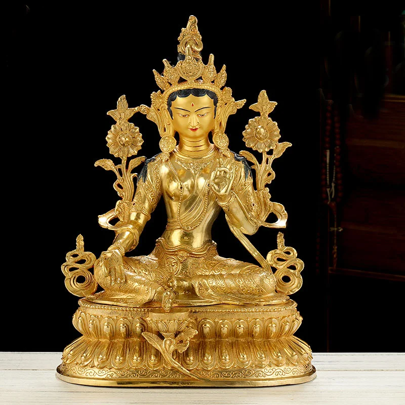 Huge 45 LARGE # HOME hall  efficacious Talisman Tibetan Buddhism gold-plated Green Tara buddha figure statue