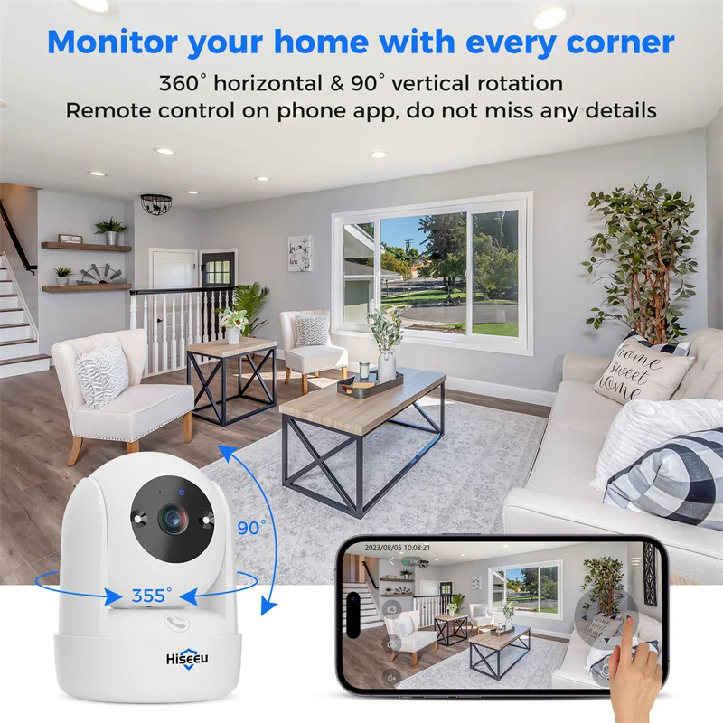 Hiseeu CB2 Indoor 3MP Wireless PTZ Camera Intelligent Night Vision Motion Tracking Two-way Audio One-click SOS Call for Home&Eld