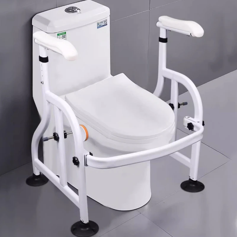 Toilet Safety Rail Adjustable Height Bathroom Support Handle Non Drill Installation Anti Tip Frame for Elderly Disabled