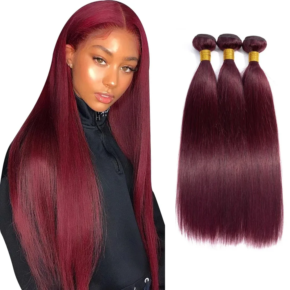 99J Color Straight Human Hair Bundles Remy Brazilian Human Hair Bundles Weave For Black Women 28 30 32 Inch Top Quality