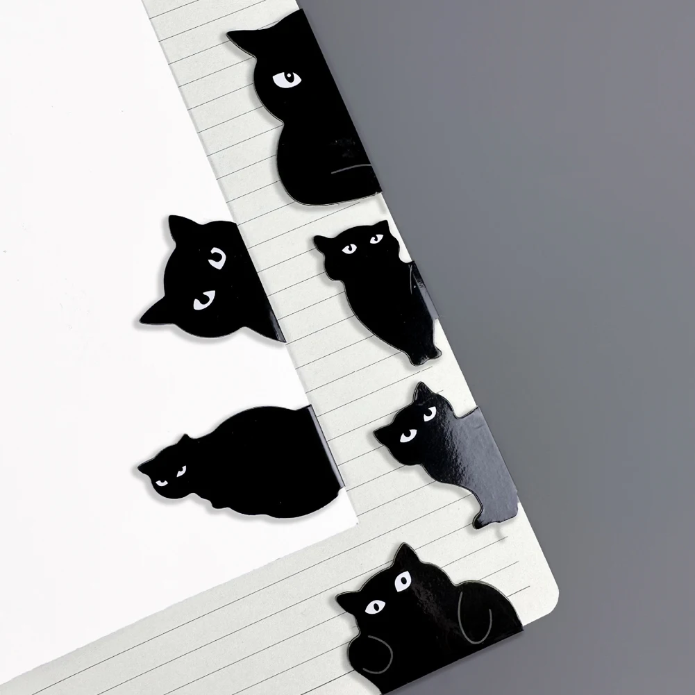 6Pcs/Bag Cute Creative Black Cat Magnetic Bookmarks Mini Personality Pagination Markers Book Clip Book Decor Stationery Supplies