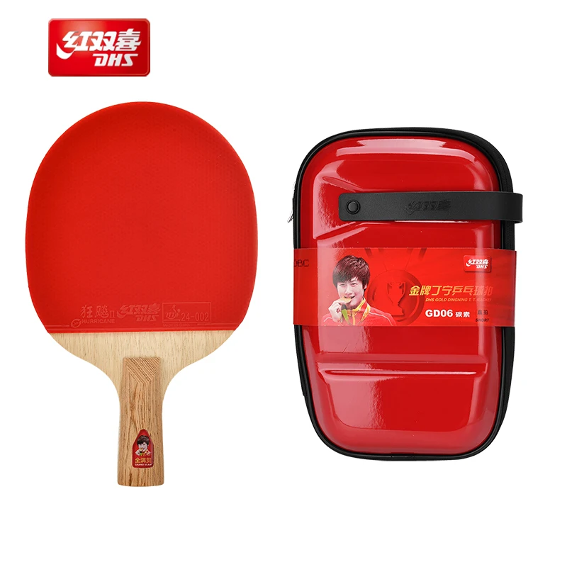 

DHS GD06 Table Tennis ITTF Approved Ping-pong Racket Gold DINGNING T.T Racket 5 Wood 2 AC Offensive with Hurricane Sticky Rubber