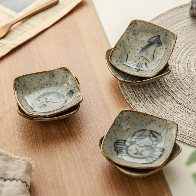 Ceramic Small Square Sauce Dish Japanese Style Sushi Dish Flavoring Sushi Mustard Plate Soy Sauce Pepper Tray