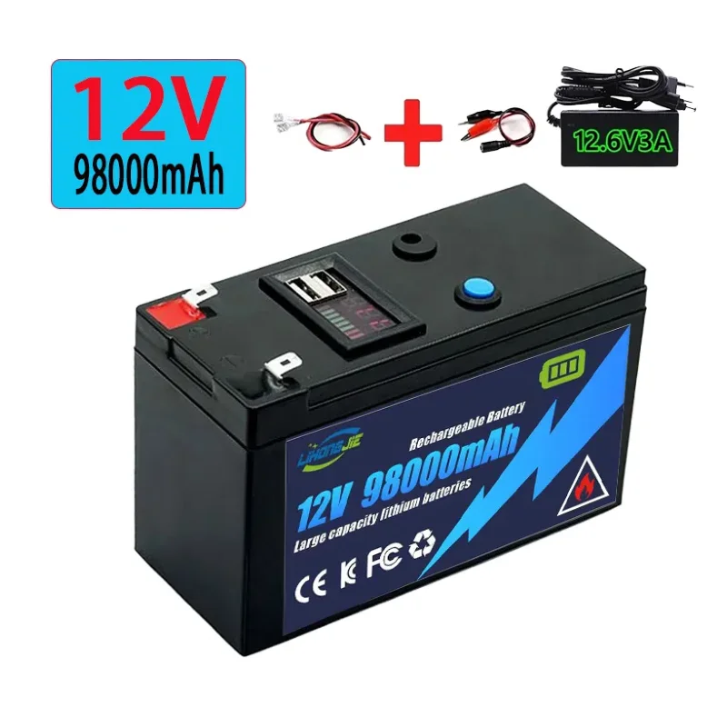 

Upgraded LiFePO4 Lithium Battery 12V 120Ah Portable Rechargeable Battery Built-in 5V 2.1A Usb Power Display Port Charging 2025