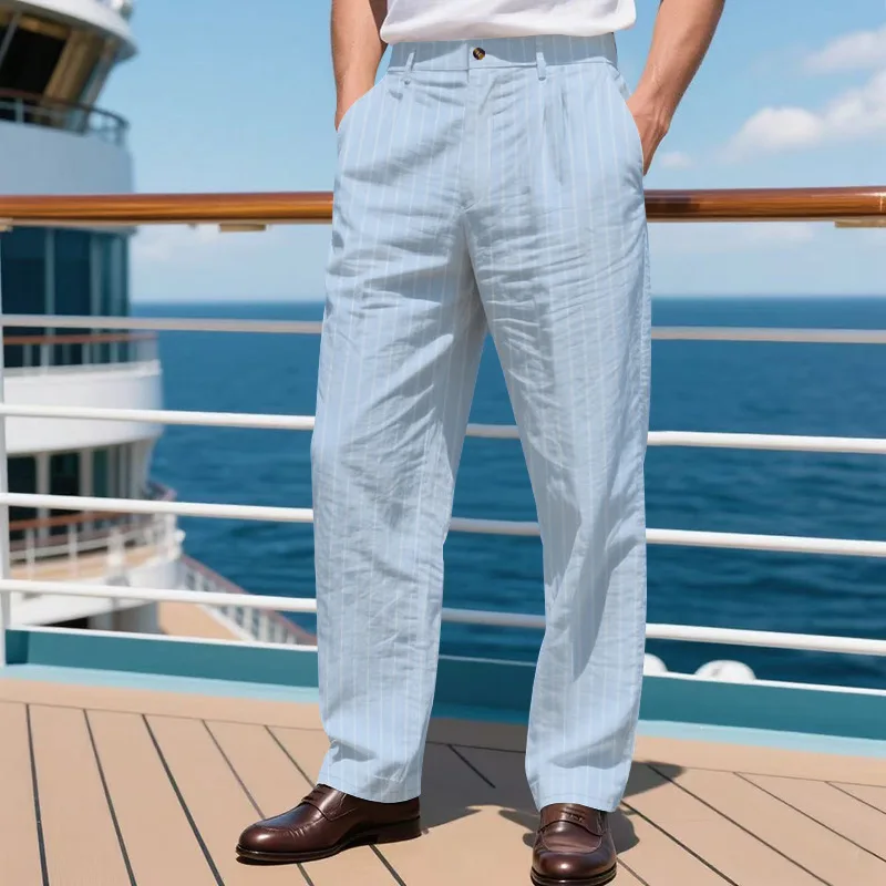 Amazon Men's Casual Pants Summer Thin Imitation Hemp Small Square Loose Beach Straight Sports Trousers
