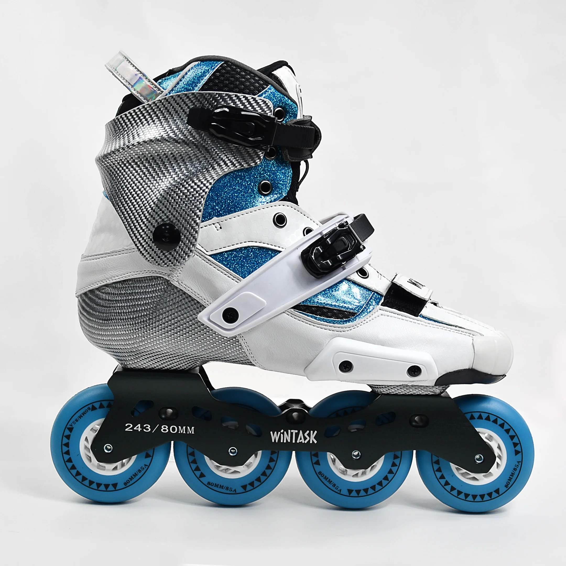 Blue Carbon Fiber Hard Shell Speed Roller Skate for Adults New Design 4-Wheel Inline Skates Full Carbon Rollerskate AA