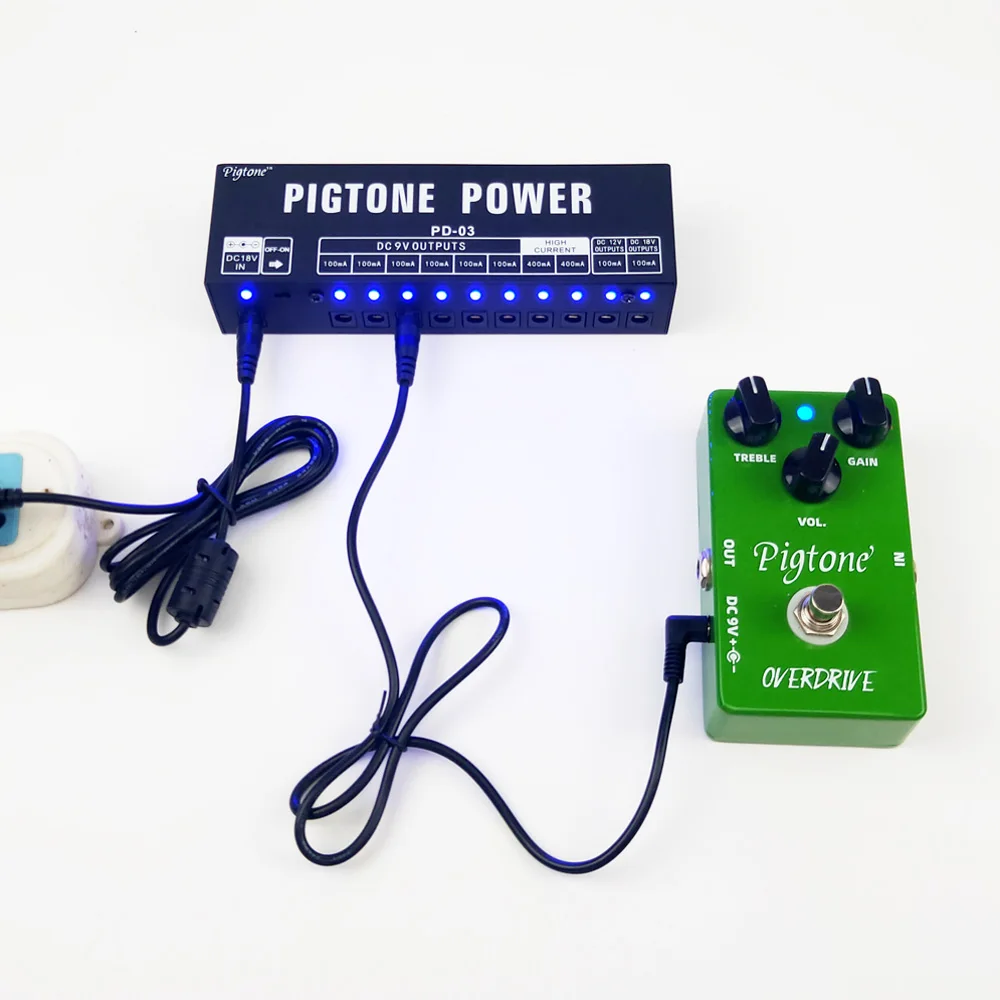 Pigtone PD-03 sorties 10 voies pour 9V/12V/18V Protection de tension pédales d'effet de guitare carte d'alimentation accessoires de guitare