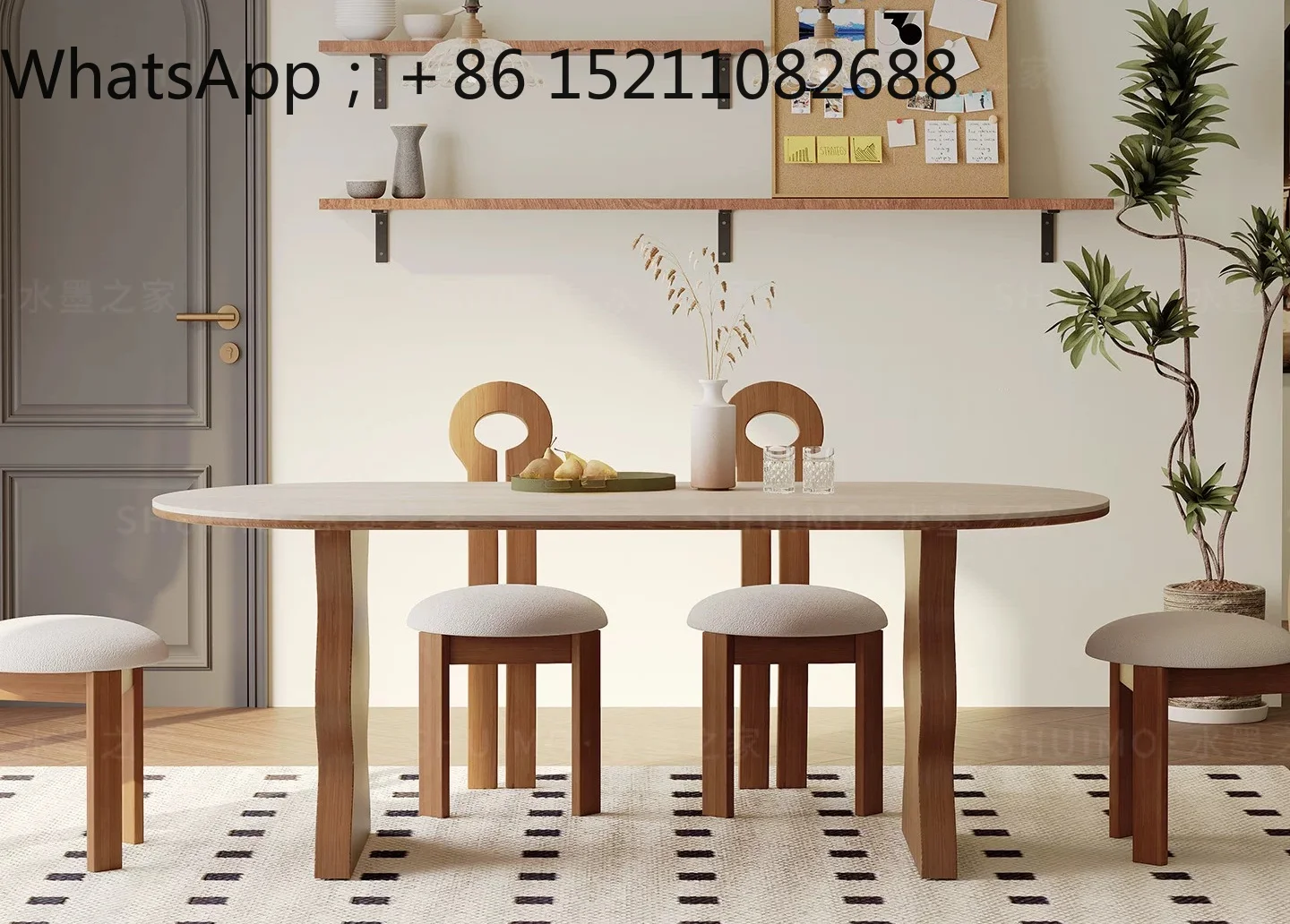 SCY rock slab cave stone dining table household small apartment light luxury cream oval rectangular dining table