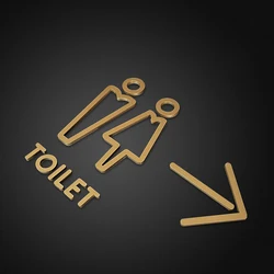 Tips Toilet Sign Plate Matte Gold Acrylic 3D Wash Room Door Wall Label Sticker Wc BathRoom Signage Board Art Hotel Home Decor