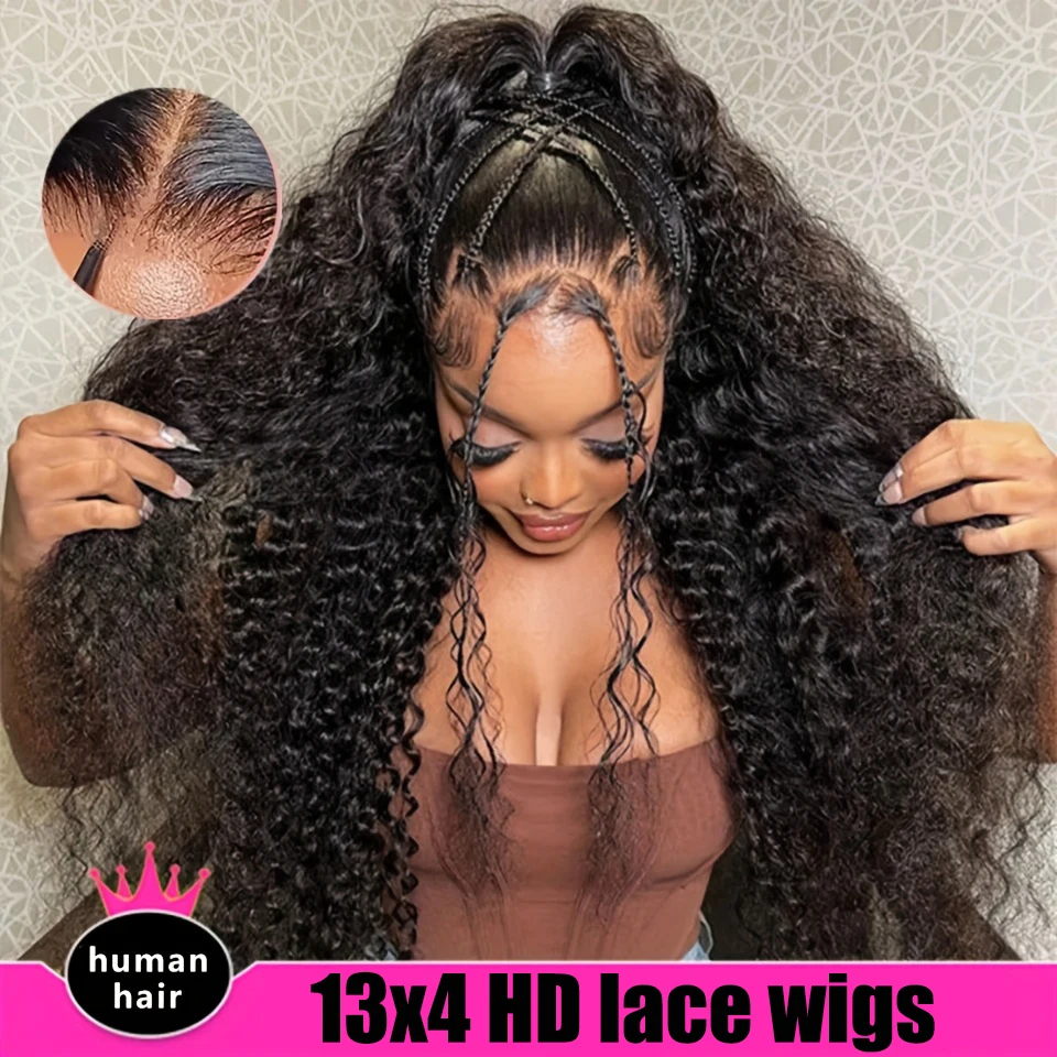 Pelucas delanteras de encaje de onda profunda cabello humano 200 densidad 13X4 HD peluca de cabello humano Frontal de encaje rizado profundo pelucas de cabello humano Frontal de encaje para