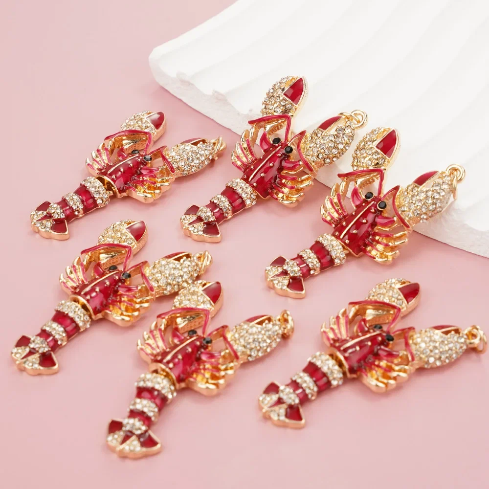 7 Pieces Lobster Pendant Charm DIY Craft Earrings Bracelet Necklace Jewelry Red Fashion Exquisite Design Zirconia Embellishment