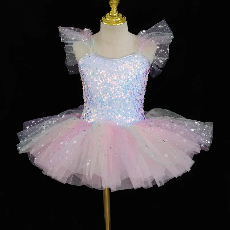 

Kids Ballet Dress Seven Colors Girls Children Sequined Princess Dress Ballet Tutu Dance Clothes Performance Tutu Skirts