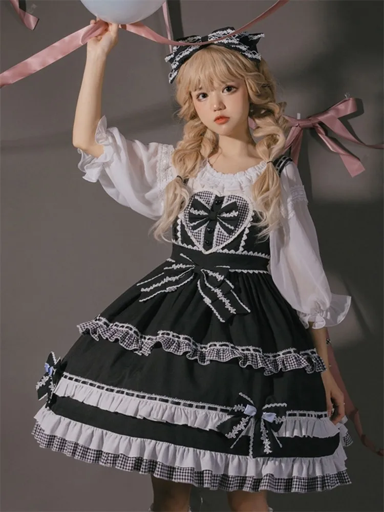 

Black Maid Lolita Jsk Dress Daily Lovely Sweet Girls Cool Suspender Jsk Lolitas Princess Vestido Anime Cosplay Harajuku Cos