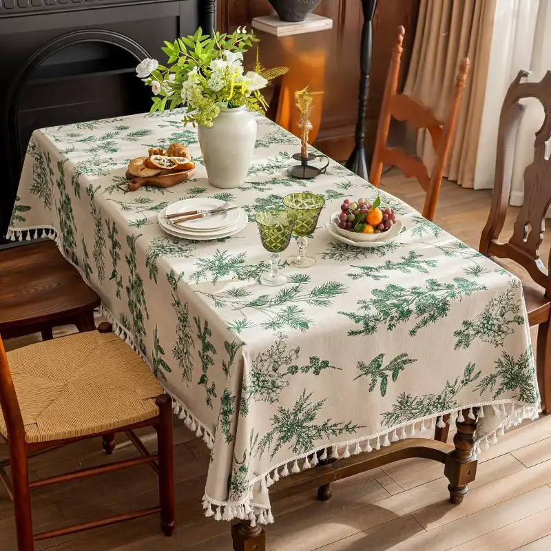 Flower Printed Table Cover with Tassels Cotton Linen Table Cloth Naturally Breathable and Comfortable nappe de table Luxury 식탁보