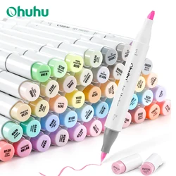 Ohuhu Honolulu 48 Pastel Colors Marker Pen Set Alcohol Art Markers Refillable Dual Tips Sketching Drawing School Art Supplies