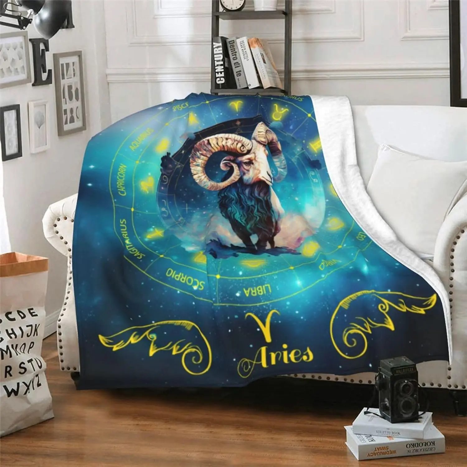 Deep Space Galaxy Constellation Astrology Zodiac Blanket Aries Star Sign Celestial Throw Cozy Gift for Him Her