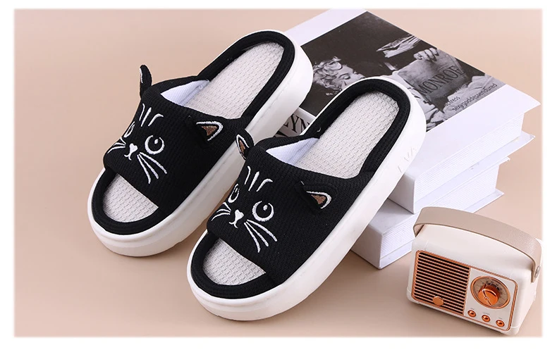 EVA Platform Slippers Women Home Flat Spring Summer Cat Cartoon Designer Shoes Girls Indoor Slides Soft Non-Slip Floor Open Toe