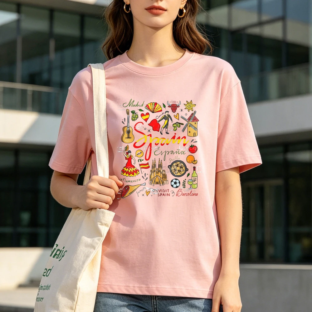 Spain Flamenco Travel Graphic Tee Madrid Bullfighter Sagrada Familia Cultural Souvenir Unisex Tops Vintage Tourist Souvenir Tees