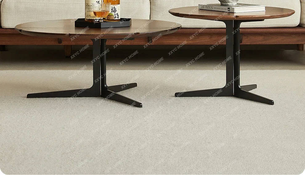 HMJBlack walnut coffee table  round combination solid wood coffee table TV cabinet combination size apartment living room househ