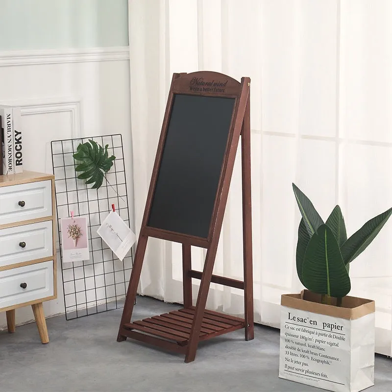 Solid wood folding store signature blackboard rack, retro bracket display rack, floor-to-ceiling handwritten billboard