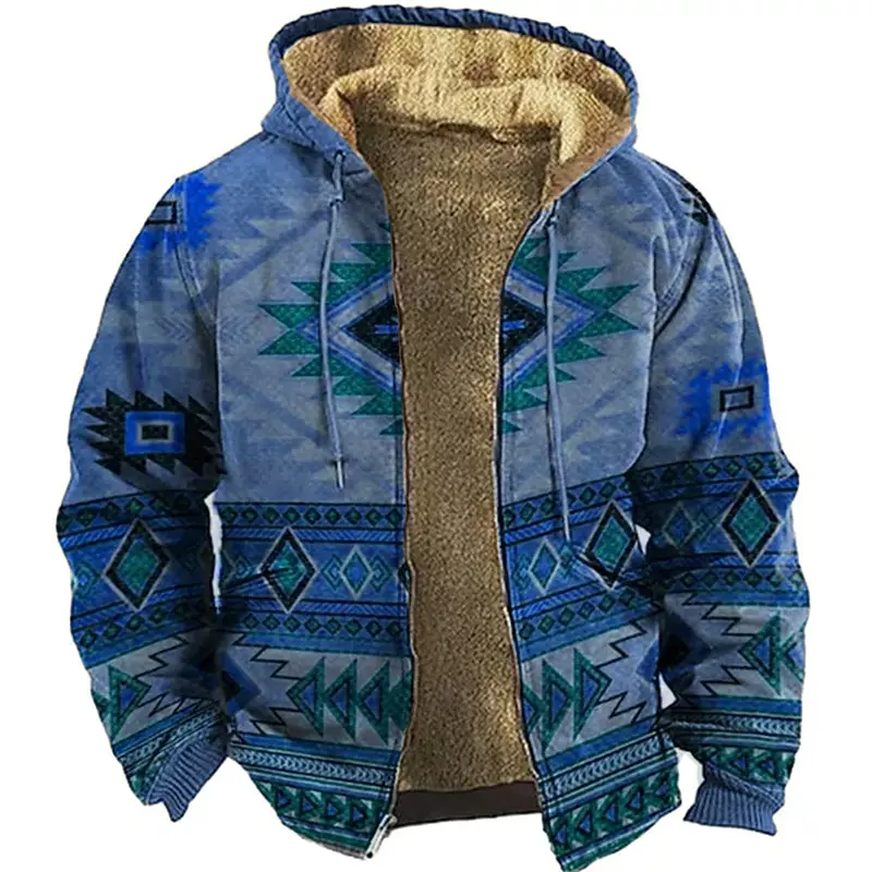 Indian Tribe Pattern Print Hoodie Winter Outwear Long Sleeve Zip Sweatshirt Stand Collar Coat Women Men 3D Clothes