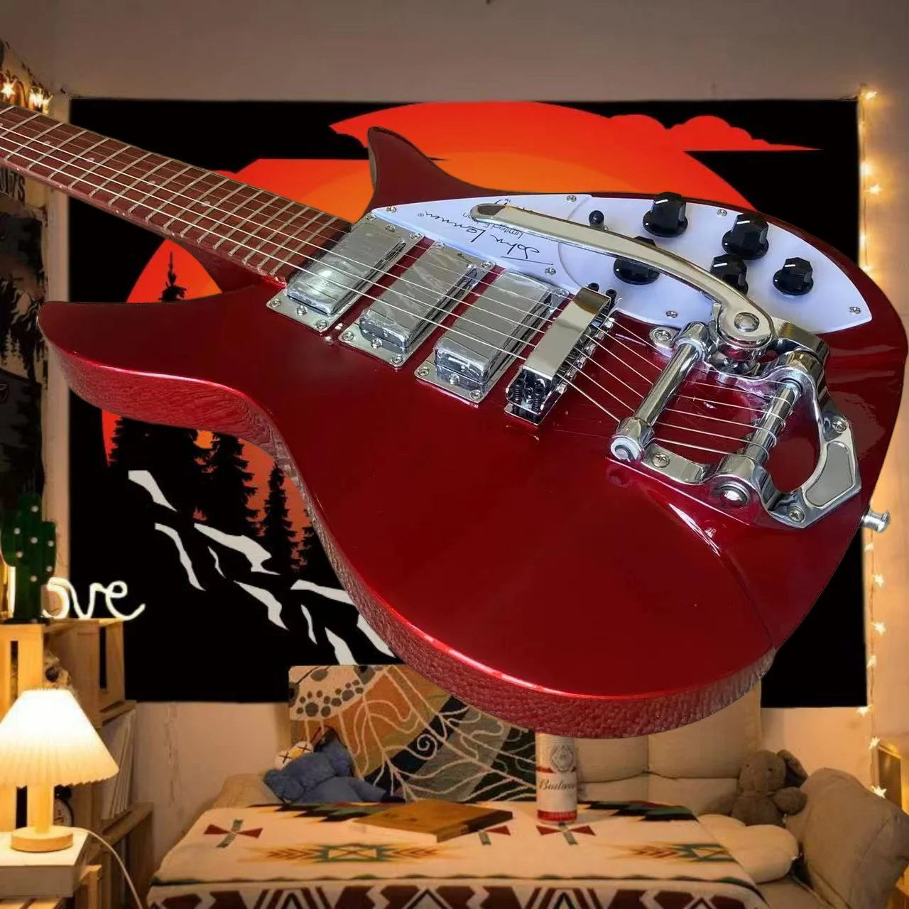 Hot sale 325 Guitar Double Shake Tremor System Chrome Plated Metal Parts Metal Red Retro Clear Sound Transparent