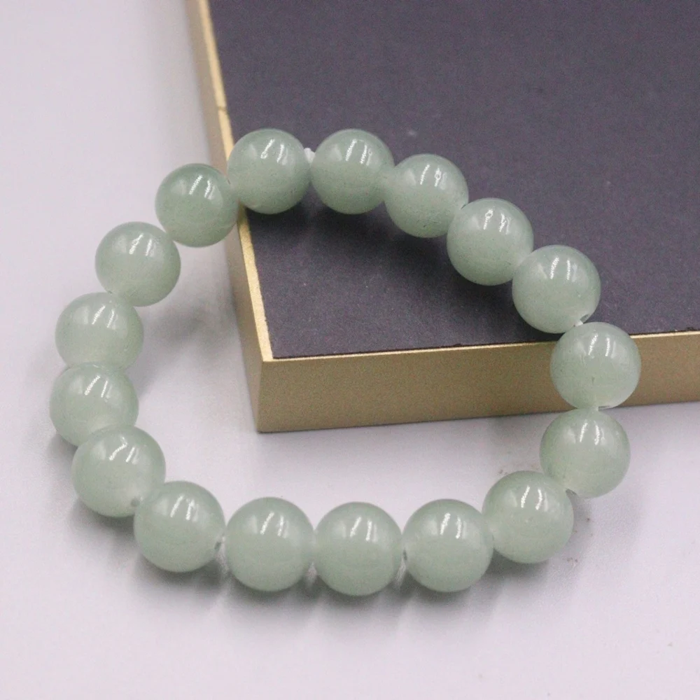 Natural Jade Aventurine Men Women Best Gift Lucky 12mm Smooth Round Beaded Bracelet